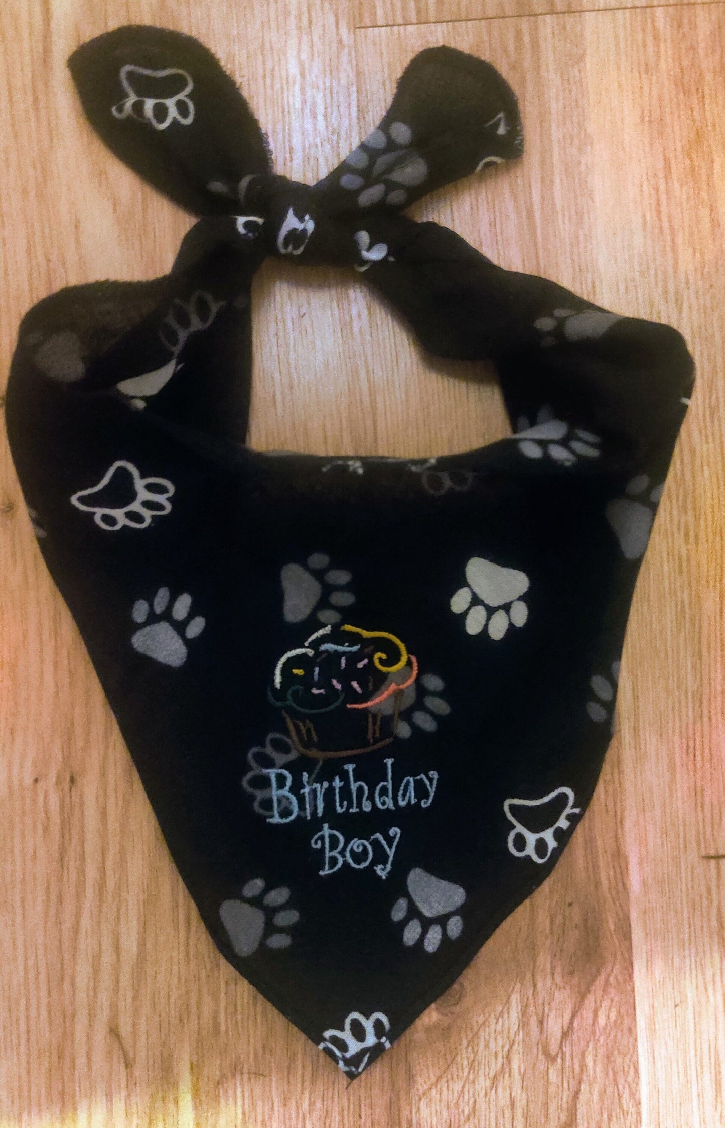 Costumes and Embroidery My Store Dog Bandanas-Embroidered Birthday Boy- Black Paw Print