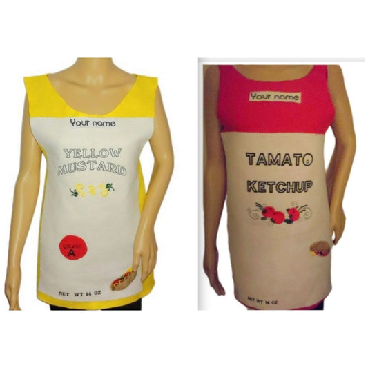 Costumes and Embroidery My Store embroidered personalized name or fun word adult size mustard or ketchup condiment food restaurant  costume