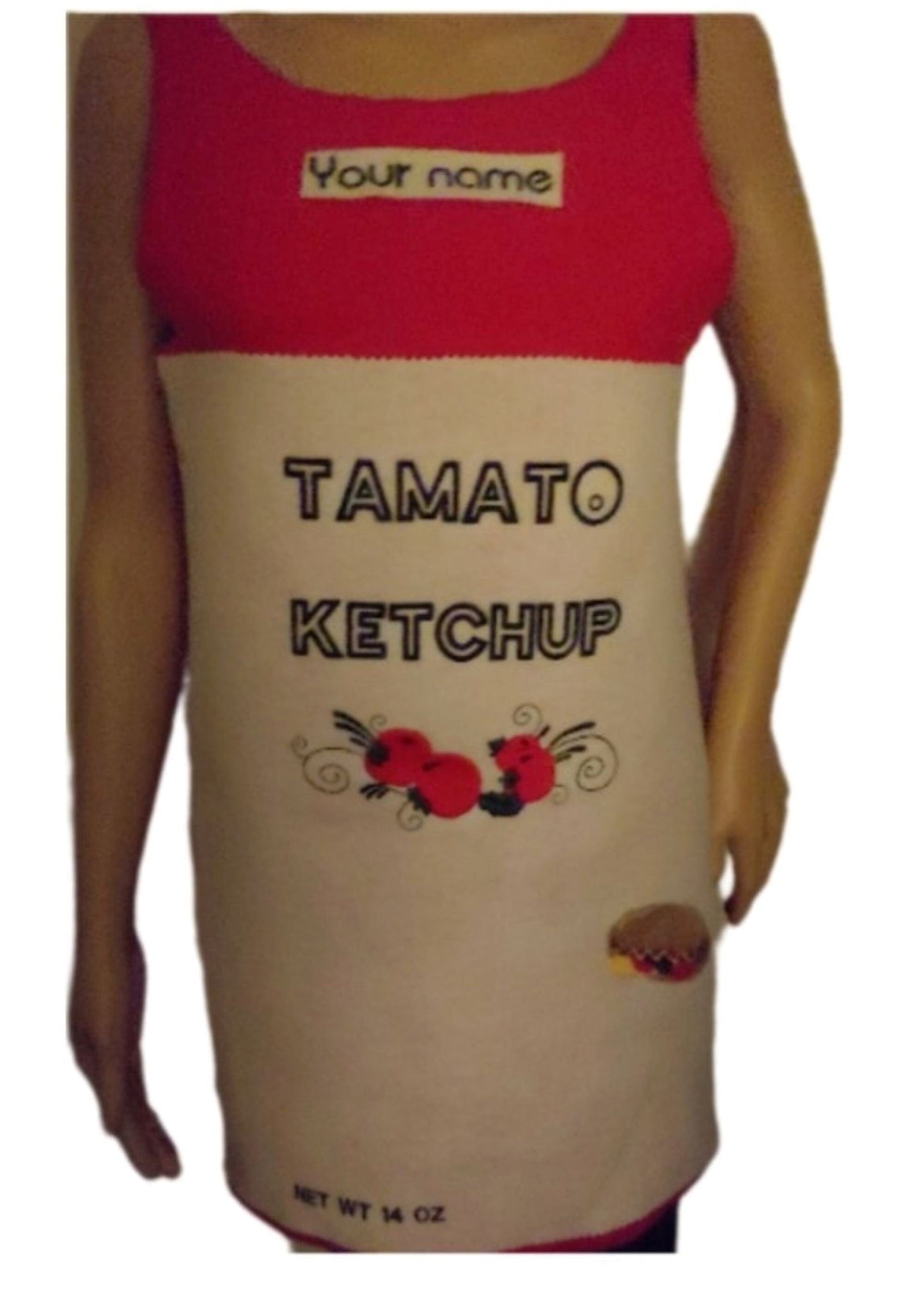 Costumes and Embroidery My Store embroidered personalized name or fun word adult size mustard or ketchup condiment food restaurant  costume