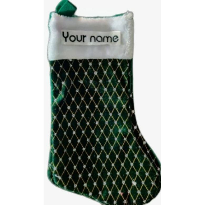 Costumes and Embroidery My Store Green Crystal & White Christmas Stocking-Custom personalized embroidered Name