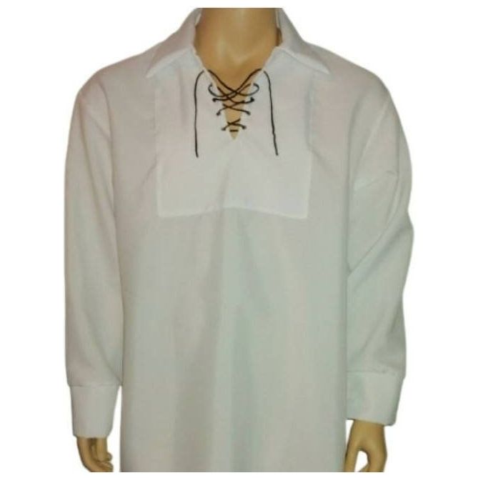 Costumes and Embroidery My Store Mens SCA Pirate Shirt-White Poly/Cotton-XLarge-Eyelets & Tie, Pull-Over