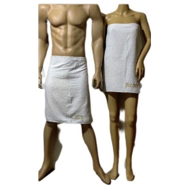 Costumes and Embroidery My Store Metallic Gold Embroidered- His Or Hers Spa Towel Wrap-Black Or White 100% Cotton