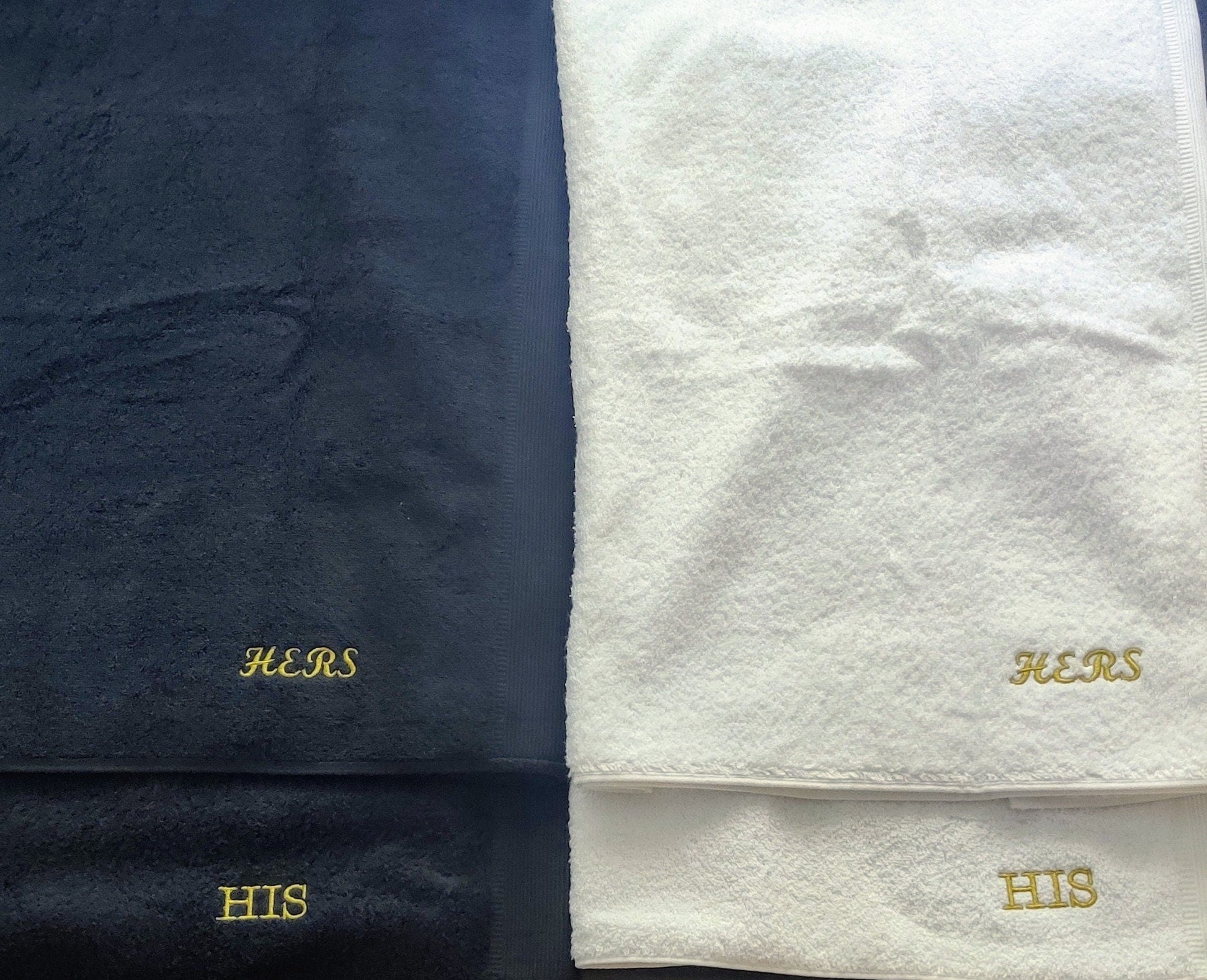 Costumes and Embroidery My Store Metallic Gold Embroidered- His Or Hers Spa Towel Wrap-Black Or White 100% Cotton