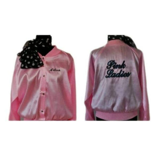 Costumes and Embroidery My Store Movie Pink Ladies Costume Bomber Jacket-Custom Personalized Name- 1950's Theme