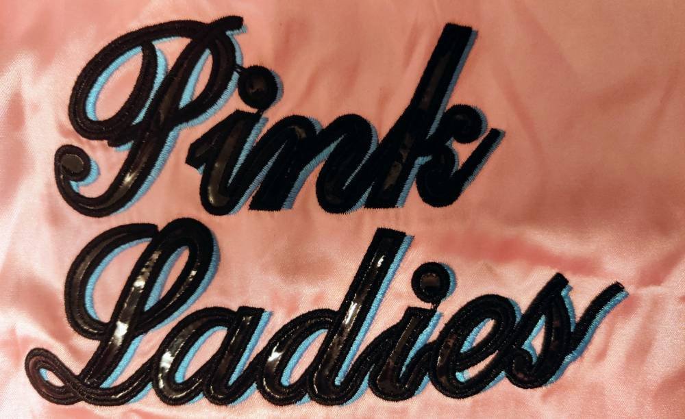 Costumes and Embroidery My Store Movie Pink Ladies Costume Bomber Jacket-Custom Personalized Name- 1950's Theme