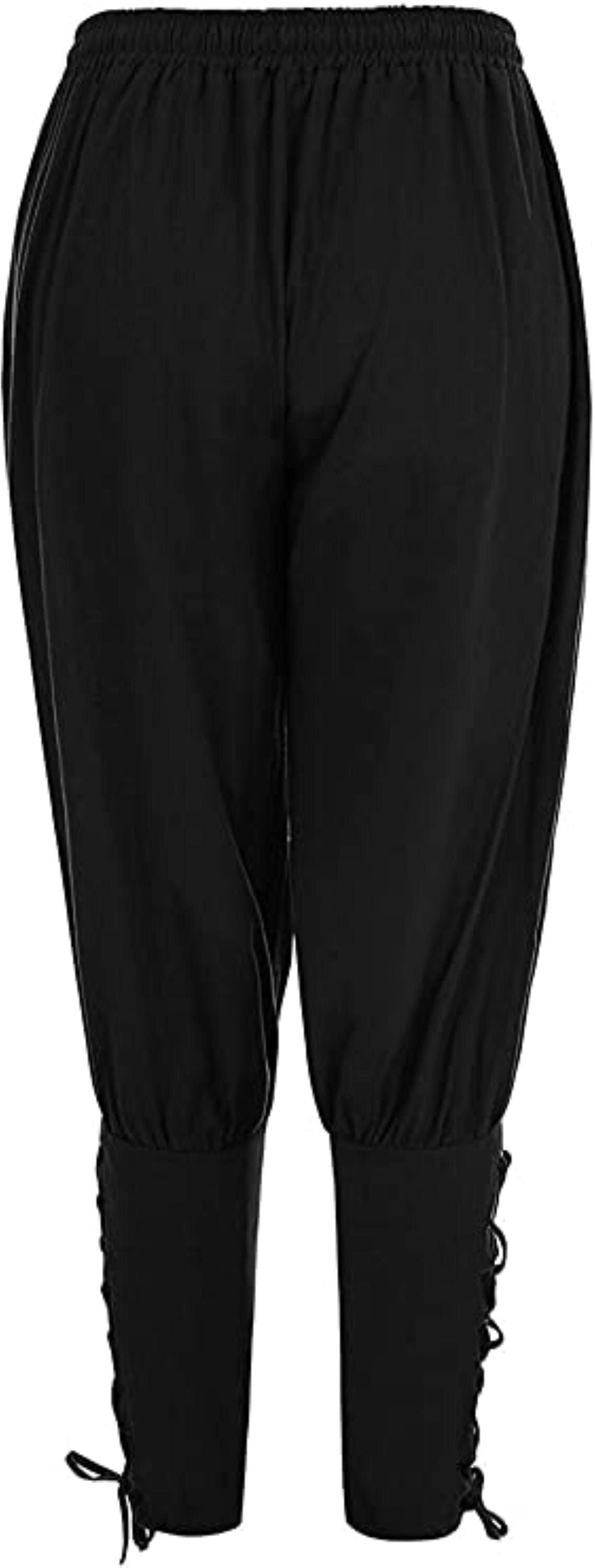 Costumes and Embroidery My Store Pirate Black Banded Pirate Pants -Adult 30"- 38" Drawstring Elastic Waist- Custom Length 34"- 41"