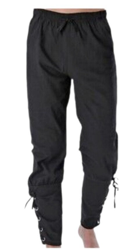 Costumes and Embroidery My Store Pirate Black Banded Pirate Pants -Adult 30"- 38" Drawstring Elastic Waist- Custom Length 34"- 41"