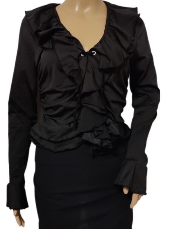 Costumes and Embroidery My Store Pirate Black Ruffled Pirate Costume Blouse-Medium-Cotton Polyester