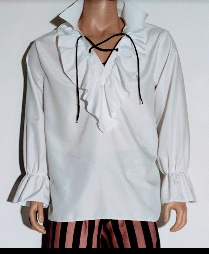 Costumes and Embroidery My Store Pirate Costume Shirt-Mens One Size- White Ruffled Poet Style-Polyester