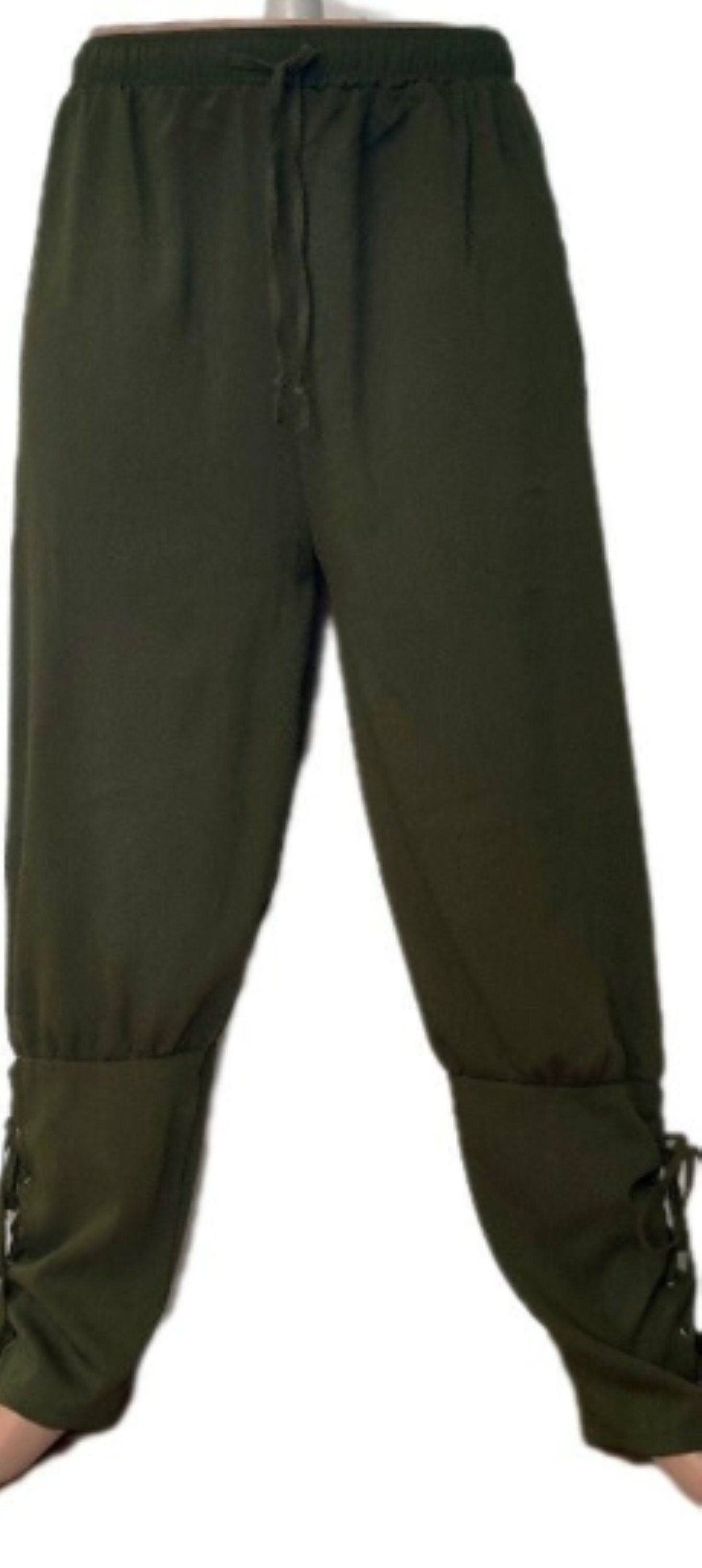 Costumes and Embroidery My Store Pirate Moss Green Banded Pirate Pants -Adult 30"- 38" Drawstring Elastic Waist- Custom Length 34"- 41"