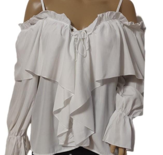 Costumes and Embroidery My Store Pirate Ruffled  Pirate Costume Blouse-White Drop Shoulder Style-Medium-Cotton Polyester,Pull-Over