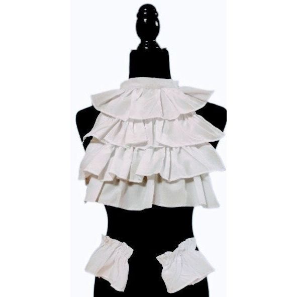 Costumes and Embroidery My Store Ruffled Pirate Costume Collar & Cuffs Set, Black or White-Cotton-Adjustable Snap Collars