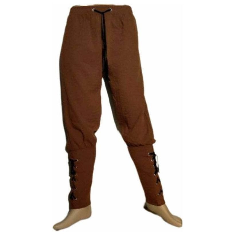 Costumes and Embroidery My Store Rust Brown Banded Pirate Pants -Adult 30"- 38" Drawstring Elastic Waist- Custom Length 34"- 41"