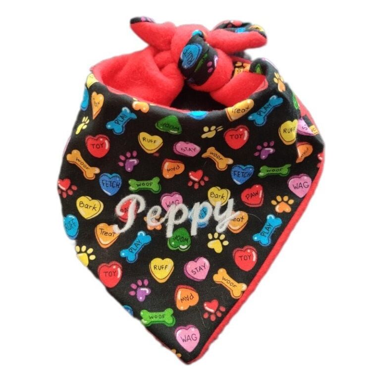 Costumes and Embroidery My Store Valentine's Day Dog Gift Bandana- Personalized Embroidered Name