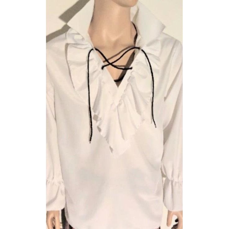 Pirate Costume Shirt-Mens One Size- White Ruffled Poet Style-Polyester